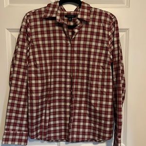 Lanes End Women’s 12 button down shirt, like new , red/white/black
